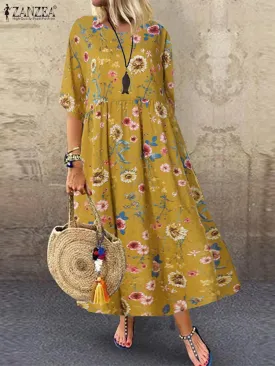 Casual Boho Print Maxi Beach Robe Dress for Women