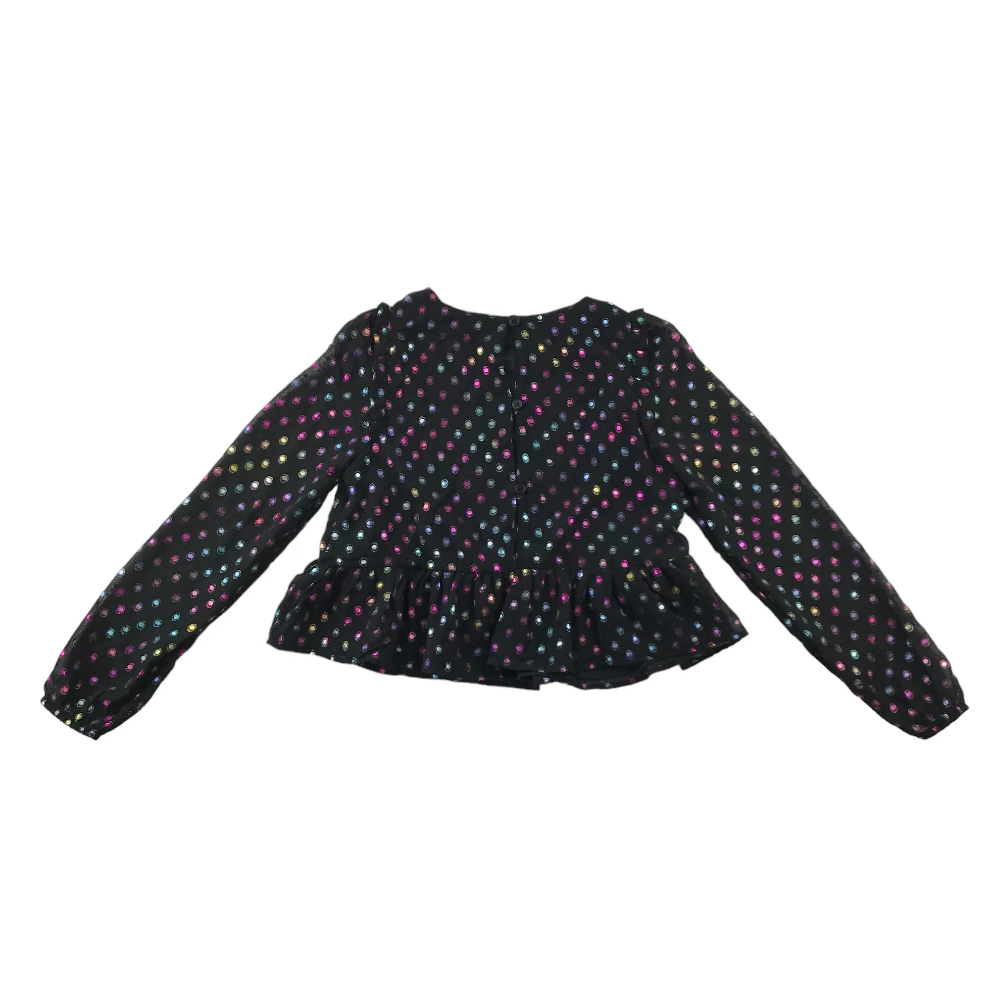 Primark blouse 10-11 years black multicolour spotted peplum hem top