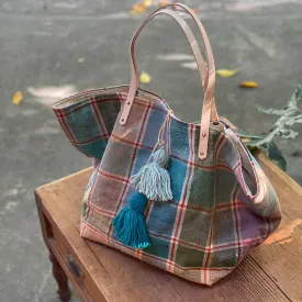 西班牙設計師/Woven Cotton Tote Bag - Blue Tassel